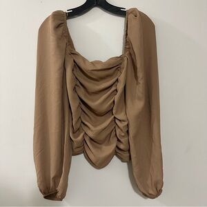 Express Brown Long Sleeve Blouse Top‎ Size L Balloon Sleeves